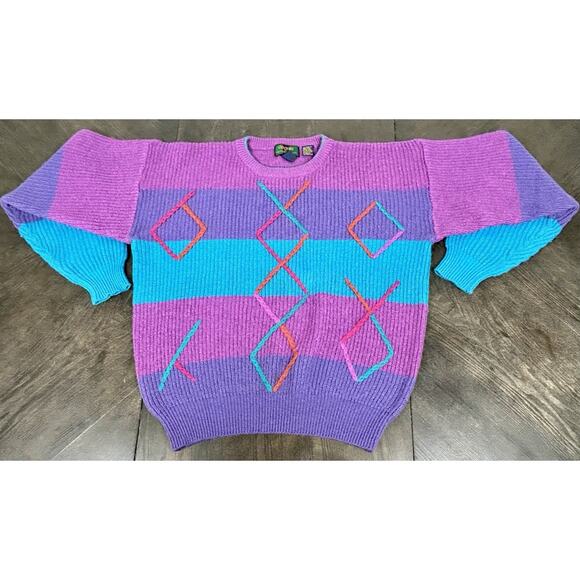 Vtg Colours By Alexander Julian HAND INTARSIA Knit Sweater Women's M Wool Blend - Picture 4 of 10